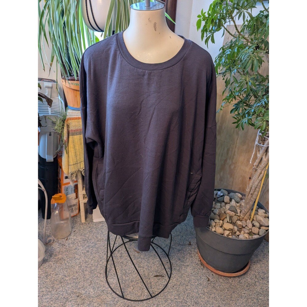 Plus size Zanzea black poly rayon blend sweatshirt sideseam pockets sz 2x